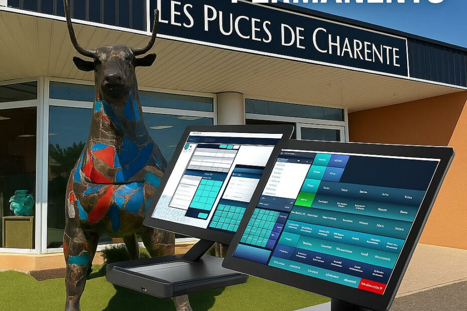 Devanture du magasin les puces de charente équipée avec notre logiciel de caisse certifié NF525.